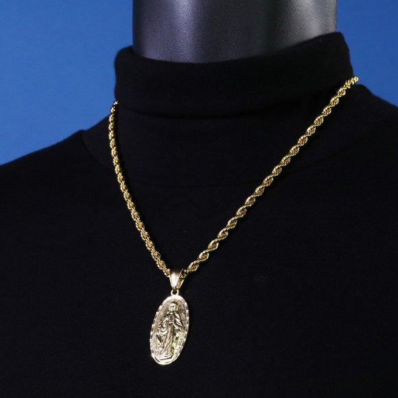 Set Of 14k Gold Mary Pendant + Necklace - Picture 1 of 5